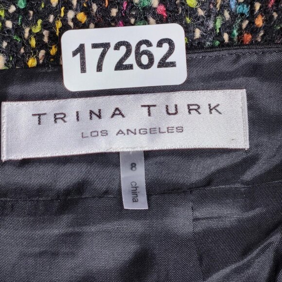 Trina Turk Skirt Womens 8 Black Colorful Tweed Boucle Wool Blend Pencil Lined - Picture 10 of 12